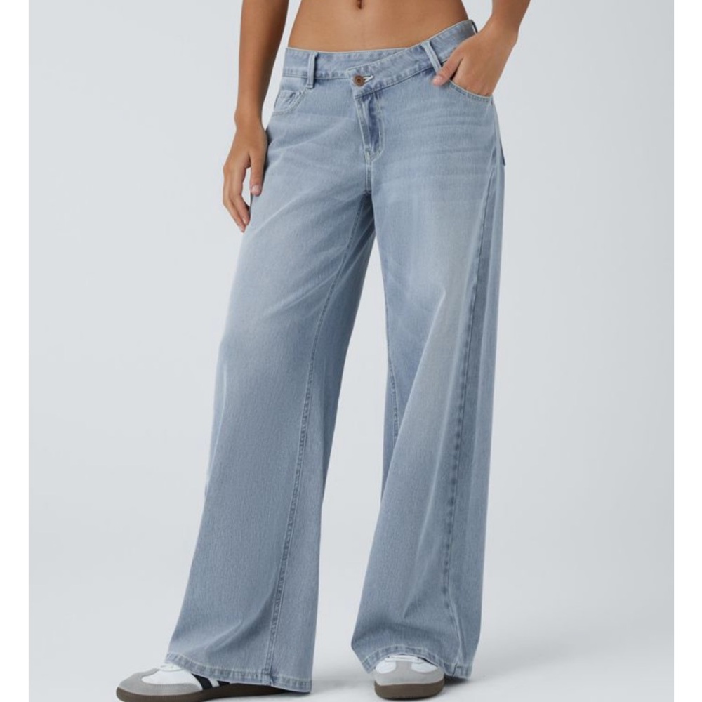 Halara asymmetrical low rise waist soft denim wide leg jeans, new - Picture 6 of 10